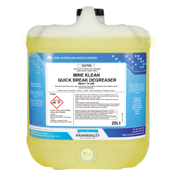 Hammersley's Mine Klean Quick Brake Degreaser 20Lt bottle