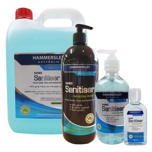 hammersley's antibacterial hand sanitiser 5lt, 1lt, 500ml and 120ml sizes