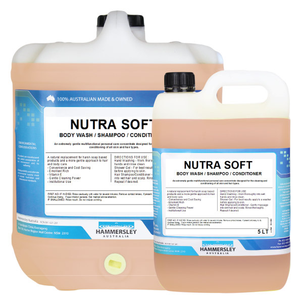 hammersley's nutra soft hand, body and hair wash 5lt and 20lt bottles