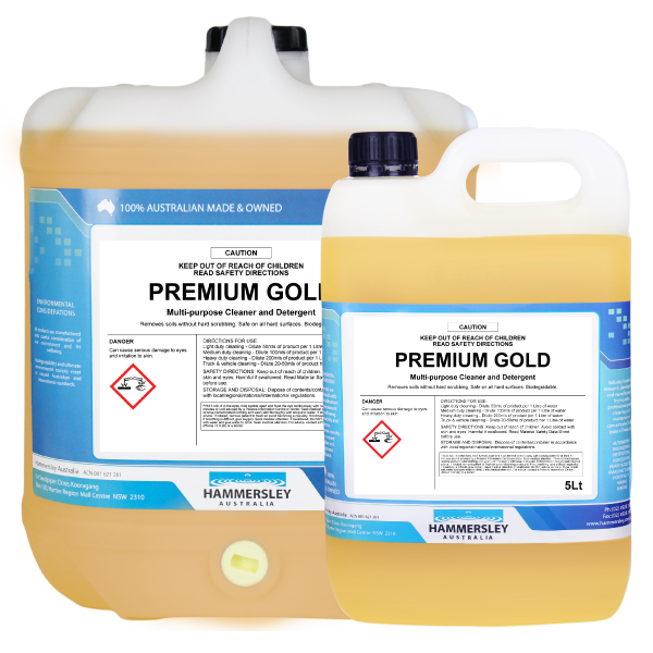 hammersley's premium gold multipurpose cleaner 5lt and 20lt bottles