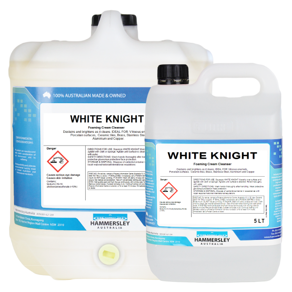 hammersley's white knight creme cleanser 5lt and 20lt bottles