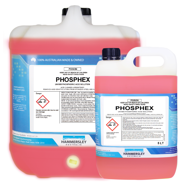 hammersley's phosphex fibreglass & stainless steel cleaner 5lt and 20lt bottles