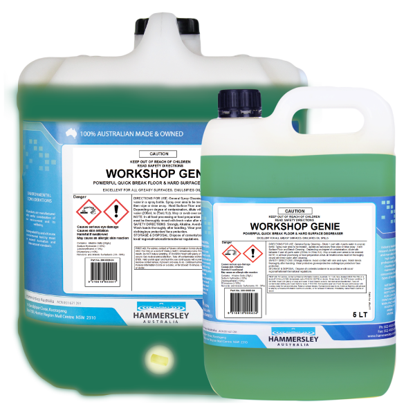 hammersley's workshop genie floor and hard surface cleaner 5lt and 20lt bottles